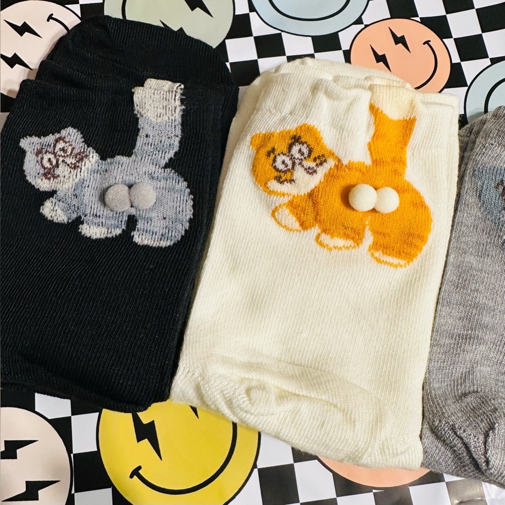 New Unisex Funny Cat Embroidered Socks Set
